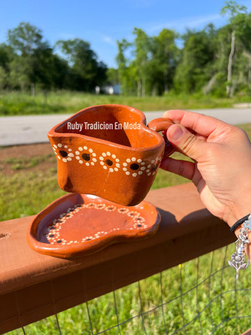 Heart Coffee Clay Cup and Plate Set